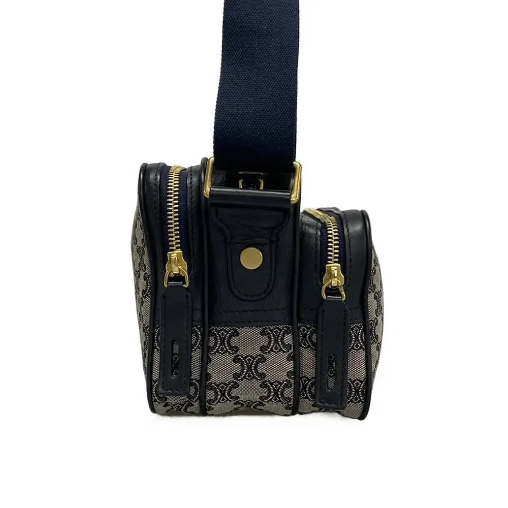 Celine Macadam Shoulder Bag Light gray Dark Navy Jacquard Leather - Picture 2 of 15